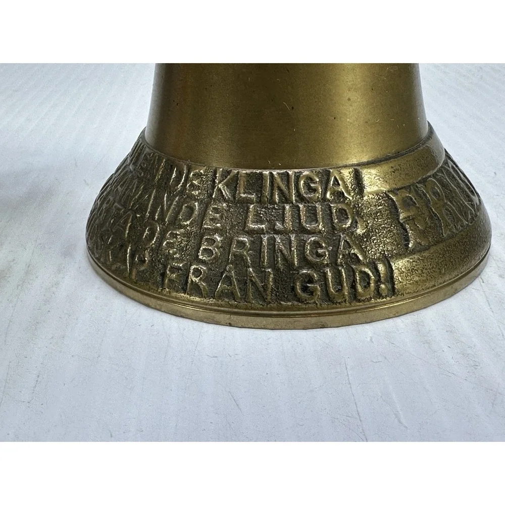 ANTIQUE VINTAGE SWEDISH BRASS BELL FRIDFULL JUL CHRISTMAS BELL 1950s